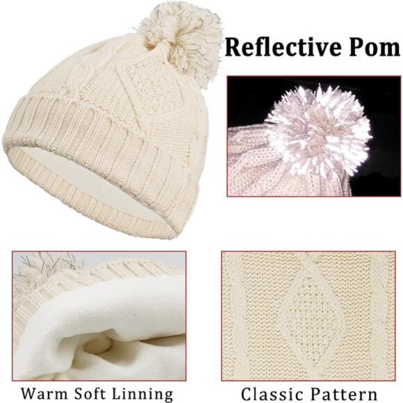 Women\'s Winter Hat Gloves Scarf Set Beanie with Pom Touchscreen Gloves main image 4